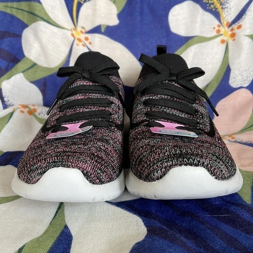 Brand New Skechers Air-Cooled Memory Foam Slip On Black Stretch Sneakers